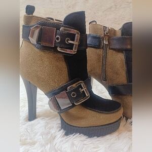 BCBG Suede Ankle Boots Heels with Buckles